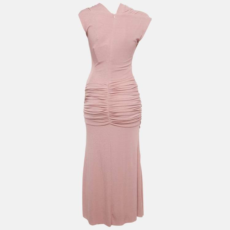 Pre Owned Chats By C.Dam Pink Jersey Draped Anne-Moss Dress S