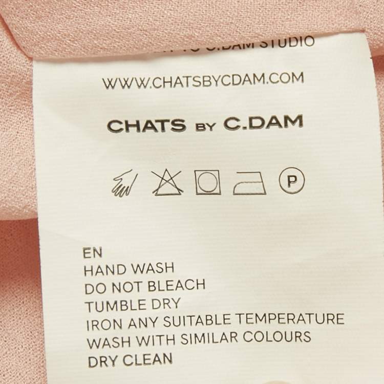 Pre Owned Chats By C.Dam Pink Plisse Asymmetrical Pleated Midi Dress M