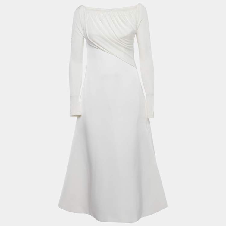 Pre Owned Chats By C.Dam White Jersey and Crepe Off-Shoulder Long Dress S