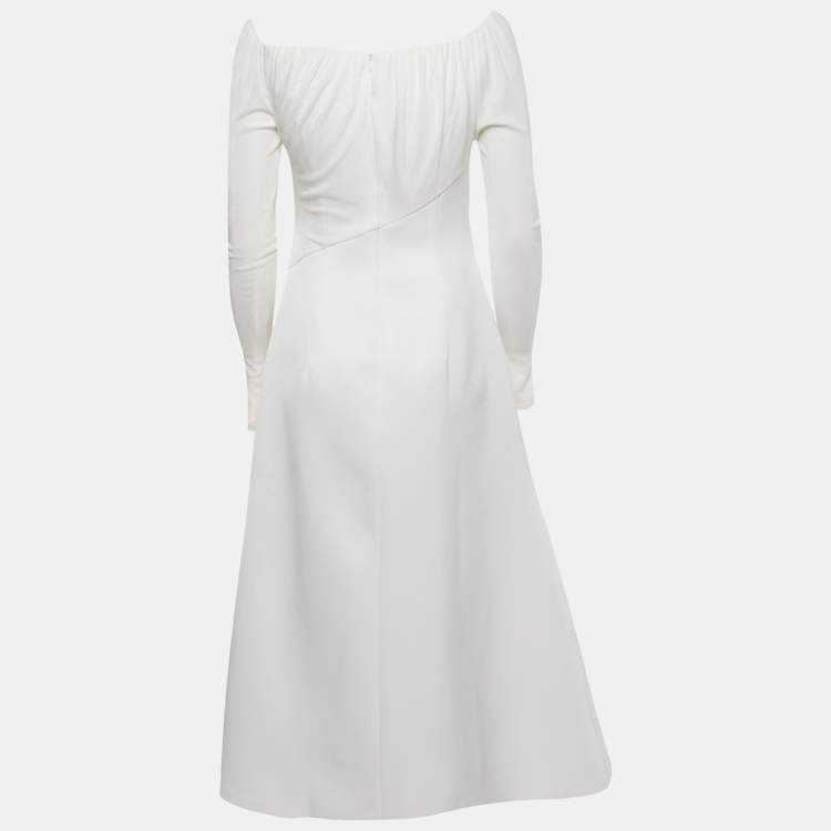 Pre Owned Chats By C.Dam White Jersey and Crepe Off-Shoulder Long Dress S