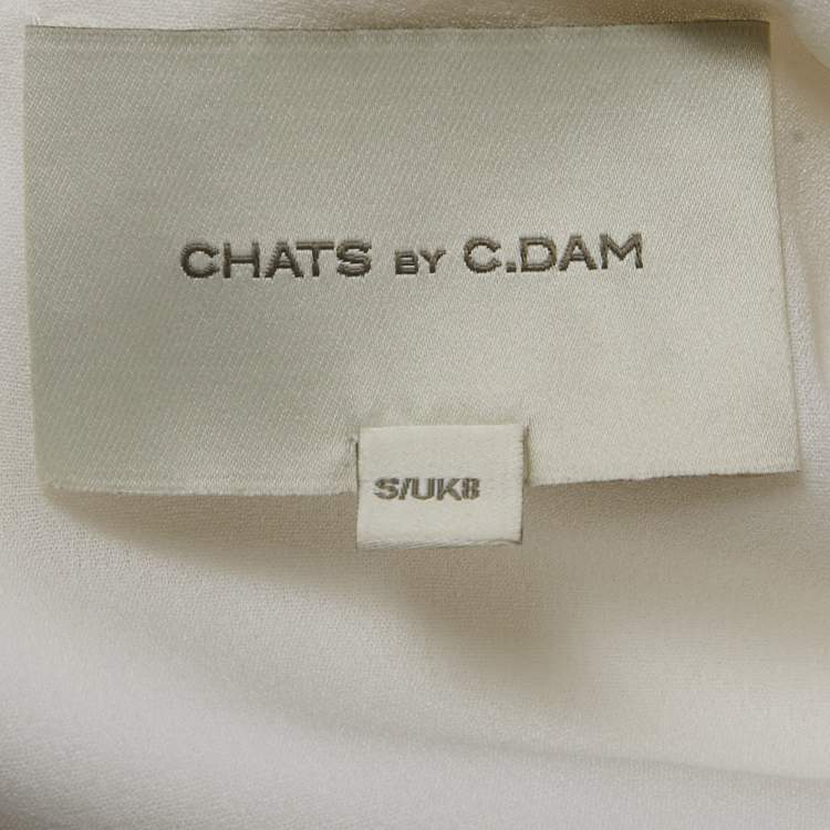 Pre Owned Chats By C.Dam White Jersey and Crepe Off-Shoulder Long Dress S