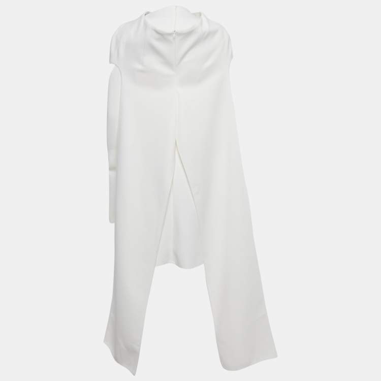 Pre Owned Chats by C.Dam White Jersey Dress and Cut-Out Skirt Set S