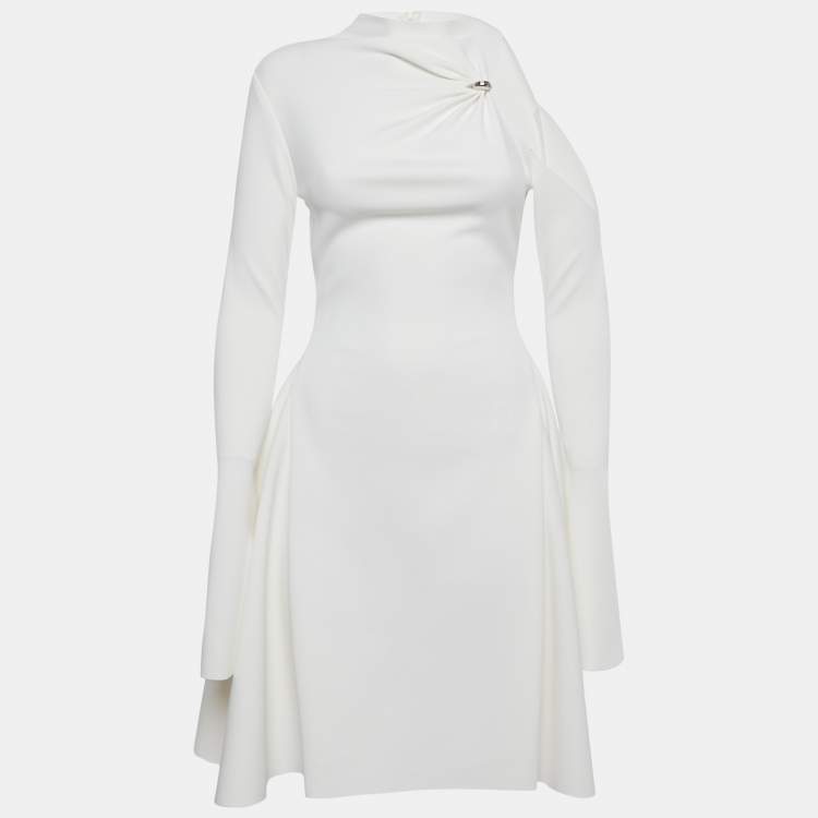 Pre Owned Chats by C.Dam White Jersey Dress and Cut-Out Skirt Set S