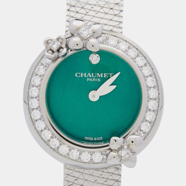 Pre Owned Chaumet Green Stainless Steel Diamond Hortensia Eden W83880-001 Women's Wristwatch 22 mm  
