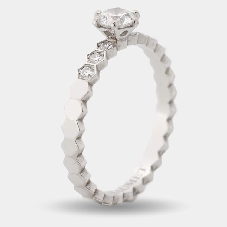 Pre Owned Chaumet Bee My Love Solitaire 0.33ct Diamond 18K White Gold Ring Size 51