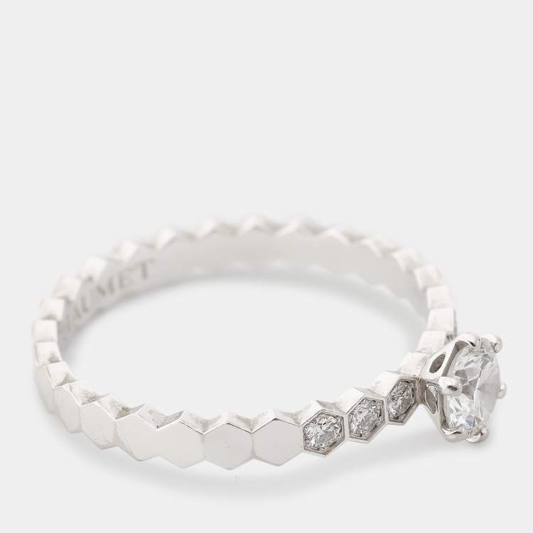 Pre Owned Chaumet Bee My Love Solitaire 0.33ct Diamond 18K White Gold Ring Size 51