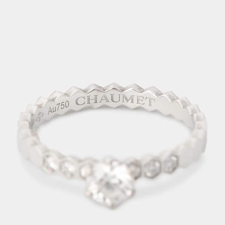 Pre Owned Chaumet Bee My Love Solitaire 0.33ct Diamond 18K White Gold Ring Size 51