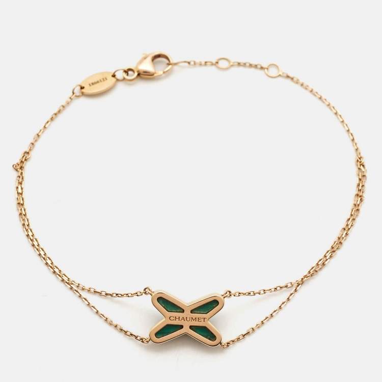 Pre Owned Chaumet Jeux de Liens Malachite Diamonds 18k Rose Gold Bracelet