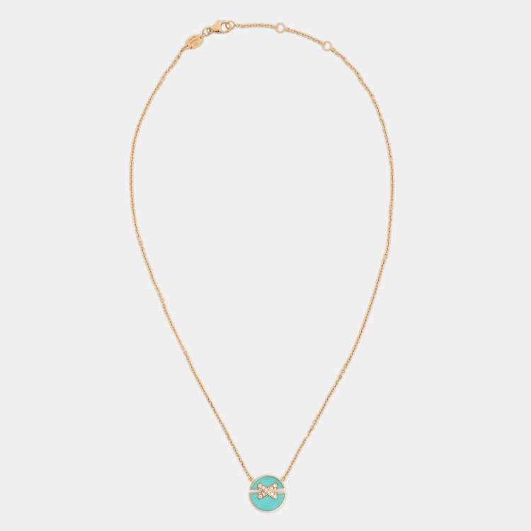 Pre Owned Chaumet Jeux de Liens Turquoise Diamond 18K Rose Gold Harmony Pendant Necklace