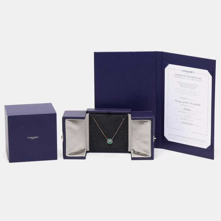 Pre Owned Chaumet Jeux de Liens Harmony Malachite Diamond 18k Rose Gold Small Model Pendant Necklace