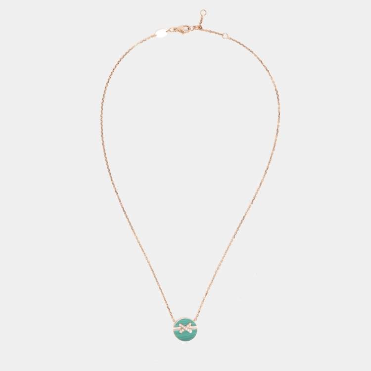 Pre Owned Chaumet Jeux de Liens Harmony Malachite Diamond 18k Rose Gold Small Model Pendant Necklace