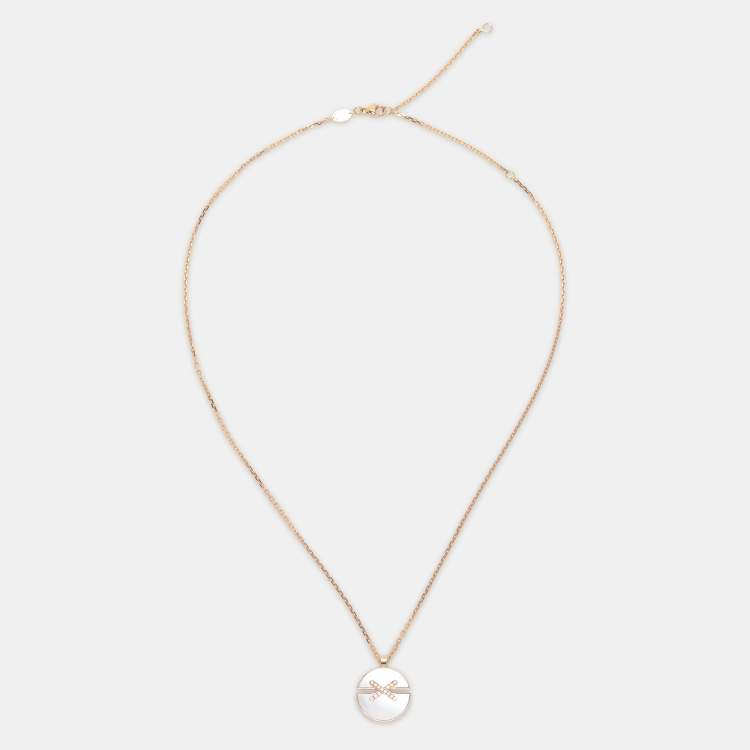 Pre Owned Chaumet Jeux de Liens Harmony Mother of Pearl Diamonds 18k Rose Gold Large Model Pendant Necklace