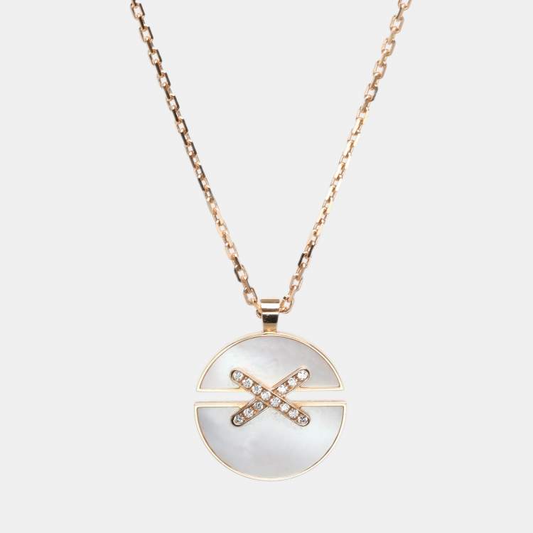 Pre Owned Chaumet Jeux de Liens Harmony Mother of Pearl Diamonds 18k Rose Gold Large Model Pendant Necklace