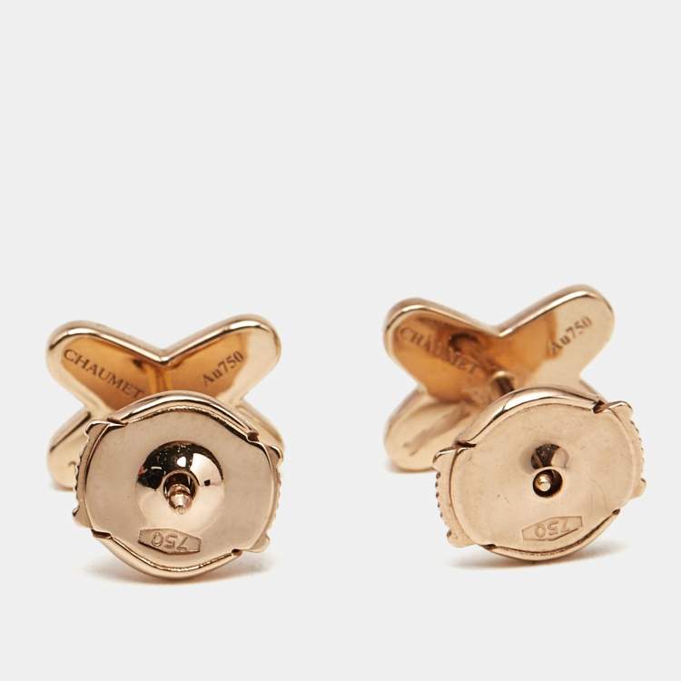 Pre Owned Chaumet Jeux de Liens Turquoise Diamond 18k Rose Gold Earrings