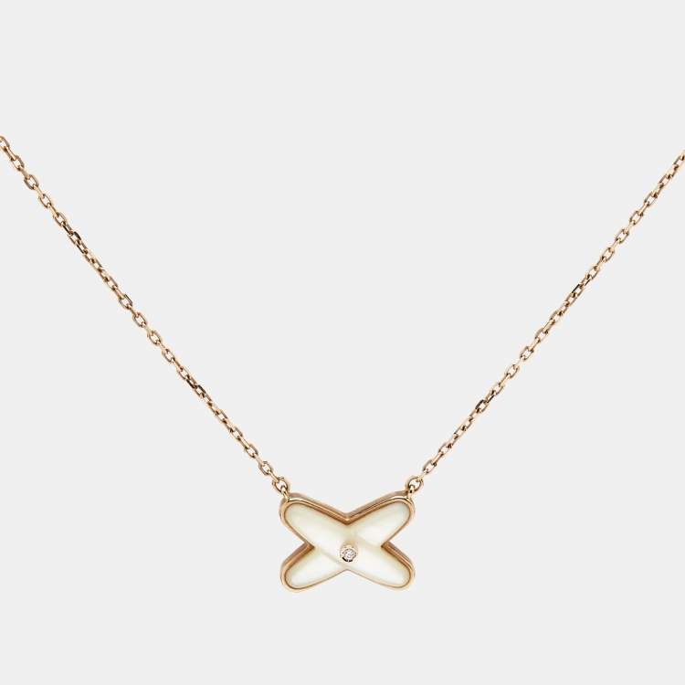 Pre Owned Chaumet Jeux de Liens Mother of Pearl Diamond 18k Rose Gold Necklace