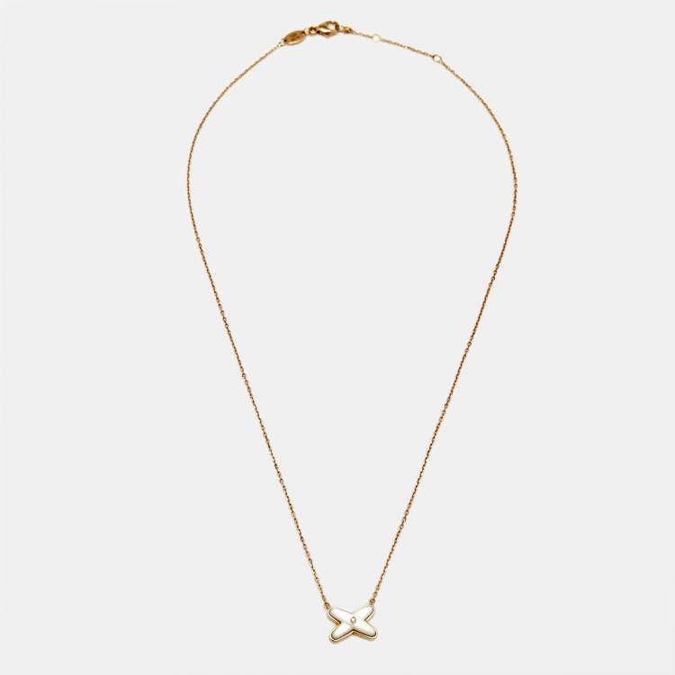 Pre Owned Chaumet Jeux de Liens Mother of Pearl Diamond 18k Rose Gold Pendant Necklace
