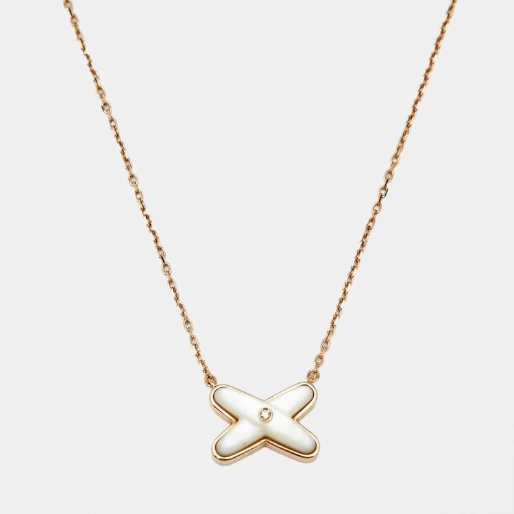 Pre Owned Chaumet Jeux de Liens Mother of Pearl Diamond 18k Rose Gold Pendant Necklace