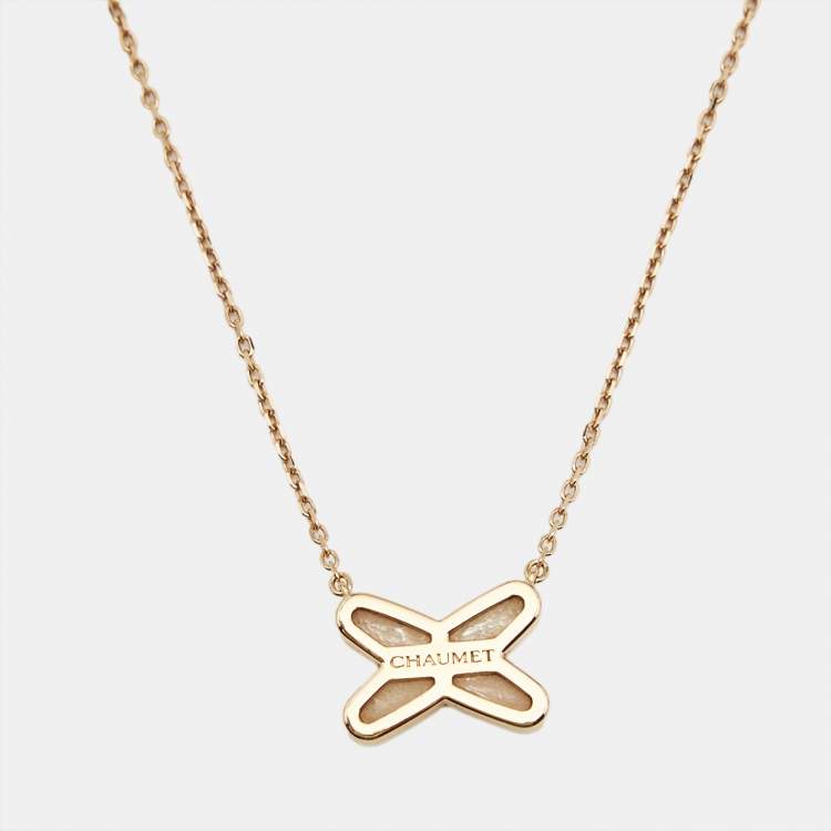 Pre Owned Chaumet Jeux de Liens Mother of Pearl Diamond 18k Rose Gold Pendant Necklace