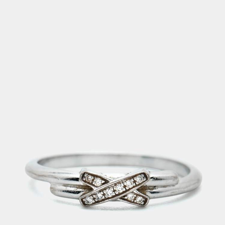 Pre Owned Chaumet Jeux de Liens Diamonds 18k White Gold Ring Size 53