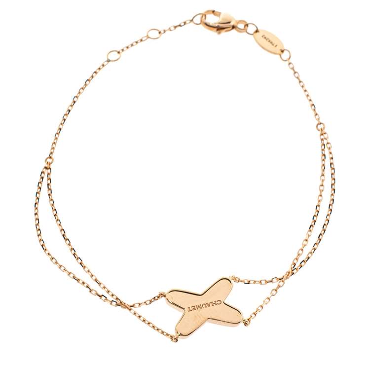 Pre Owned Chaumet Jeux de Liens Diamond Red Lacquer 18K Rose Gold Chain Link Bracelet