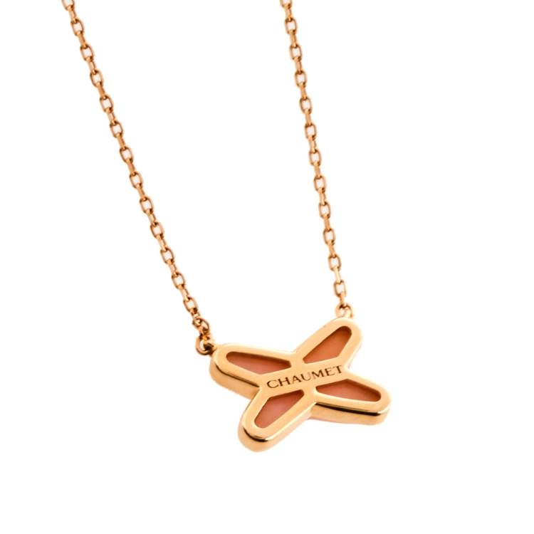 Pre Owned Chaumet Jeux De Liens Pink Opal Diamond 18K Rose Gold Necklace