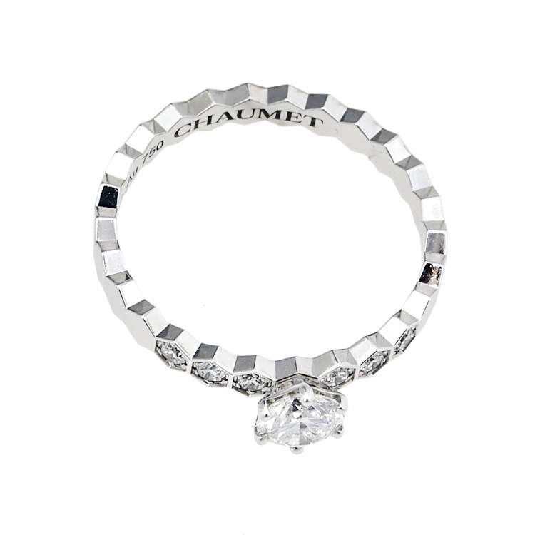 Pre Owned Chaumet Bee My Love Solitaire 0.31ct Diamond 18K White Gold Ring Size 49