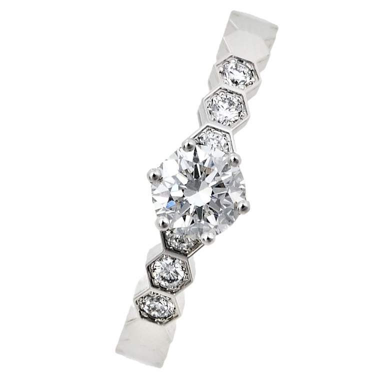 Pre Owned Chaumet Bee My Love Solitaire 0.31ct Diamond 18K White Gold Ring Size 49