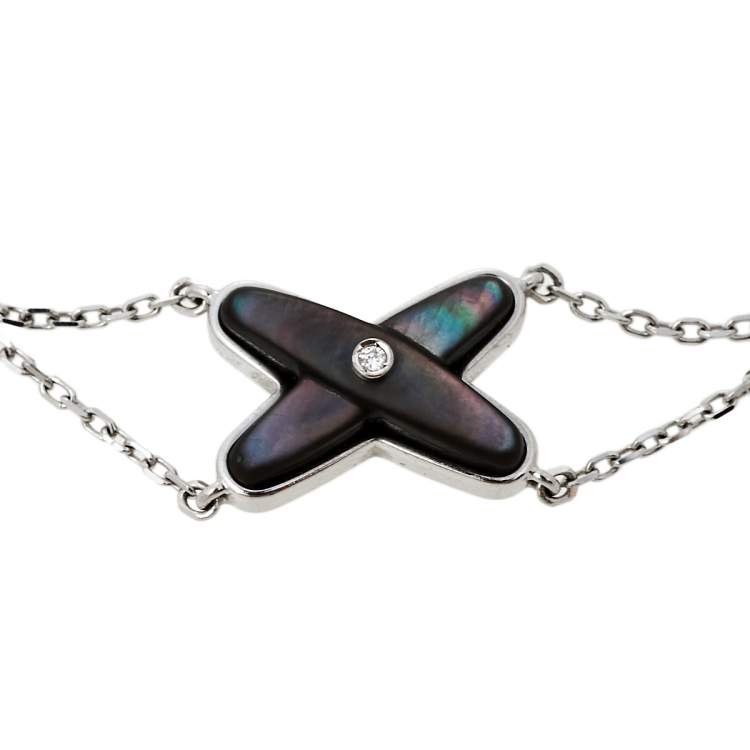 Pre Owned Chaumet Jeux de Liens Diamond Grey Mother of Pearl 18K White Gold Bracelet