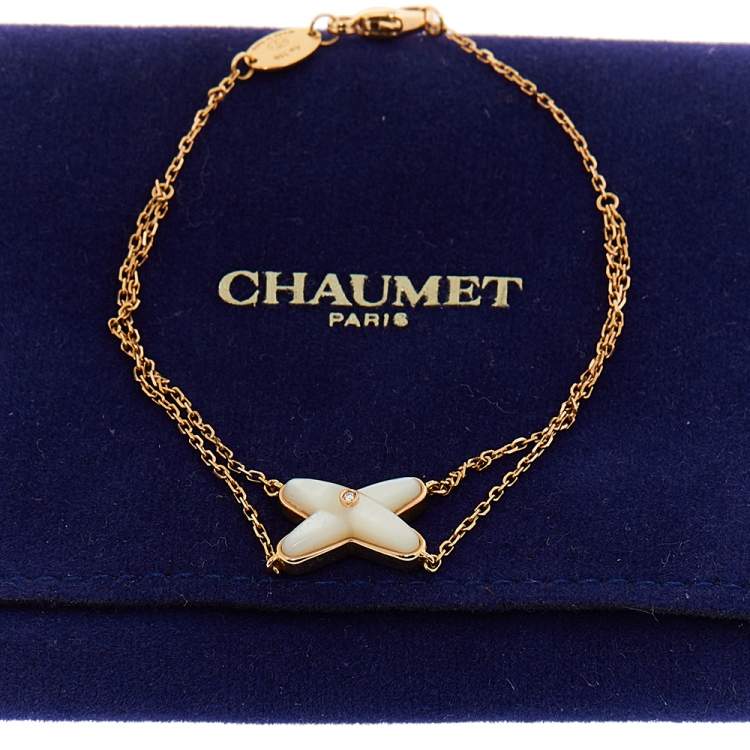Pre Owned Chaumet Jeux De Liens Mother of Pearl Diamond 18K Rose Gold Bracelet