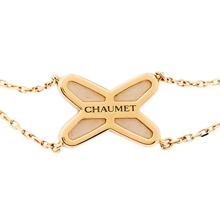 Pre Owned Chaumet Jeux De Liens Mother of Pearl Diamond 18K Rose Gold Bracelet