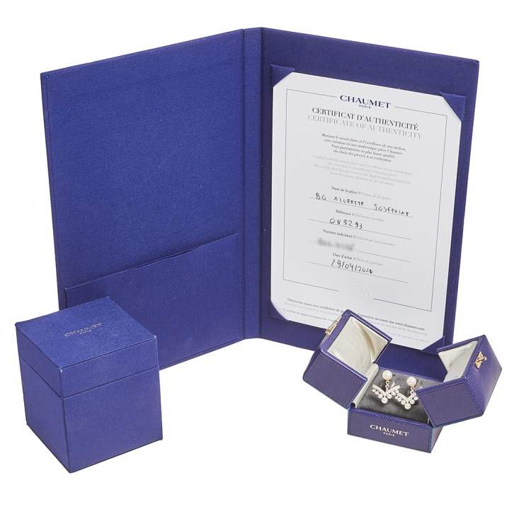 Pre Owned Chaumet Josephine Aigrette Diamond & Cultured Pearls 18k White Gold Earrings