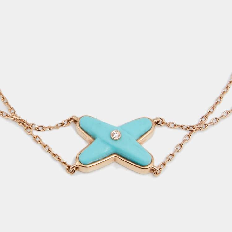 Pre Owned Chaumet Jeux de Liens Diamond Turquoise 18K Rose Gold Chain Link Bracelet