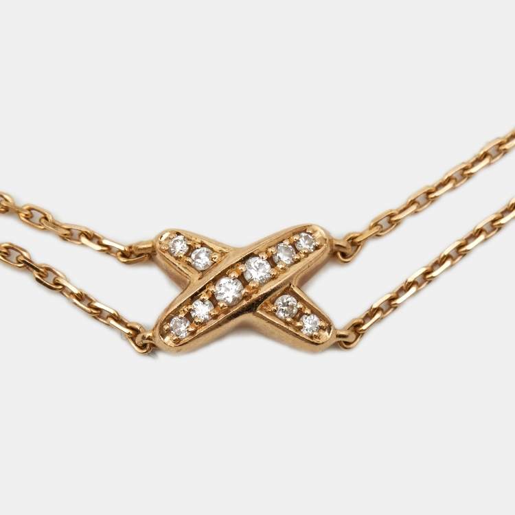 Pre Owned Chaumet Mini Liens Diamond 18k Rose Gold Double Chain Bracelet 