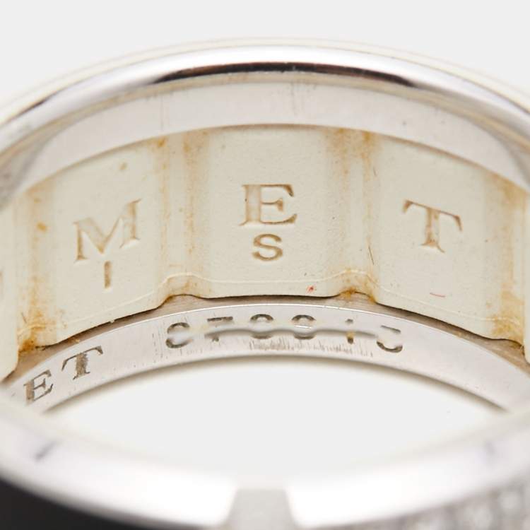 Pre Owned Chaumet Class One Onyx Diamond 18k White Gold Rubber Backing Band Ring Size 54