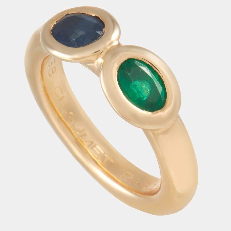Chaumet 18K Yellow Gold Emerald and Sapphire Ring Chaumet
