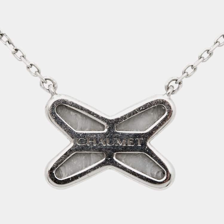 Pre Owned Chaumet Jeux de Liens Grey Mother of Pearl Diamond 18k White Gold Necklace