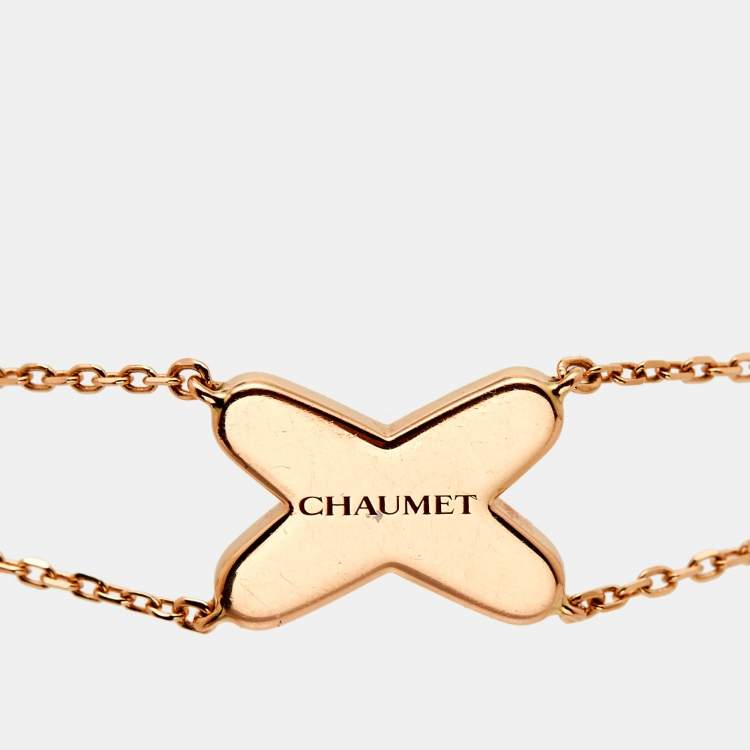 Pre Owned Chaumet Jeux de Liens Diamond 18K Rose Gold Double Chain Bracelet 