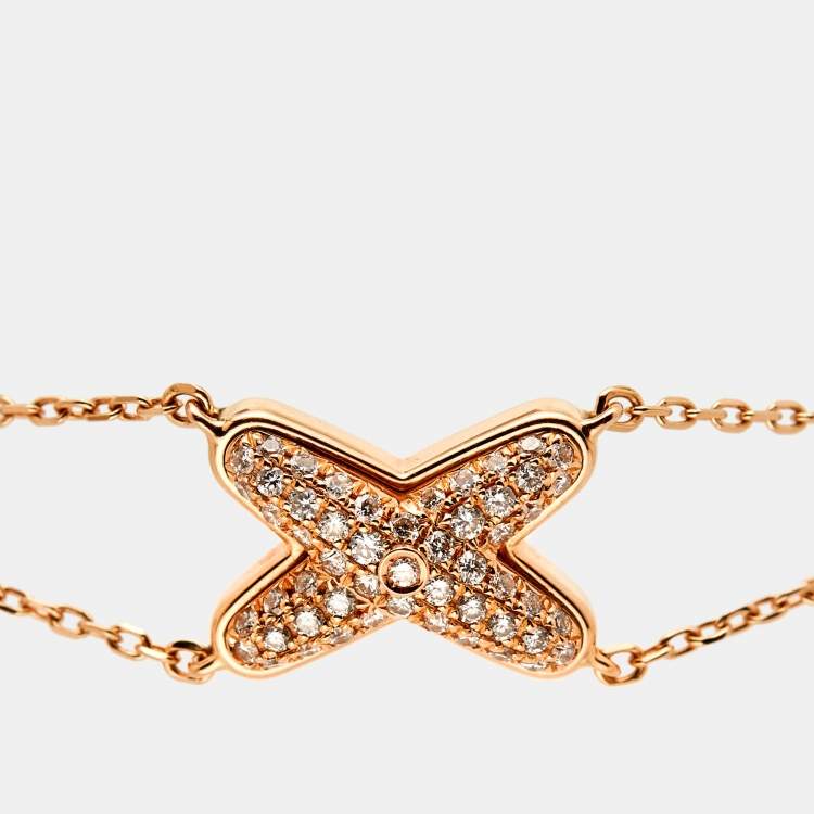 Pre Owned Chaumet Jeux de Liens Diamond 18K Rose Gold Double Chain Bracelet 