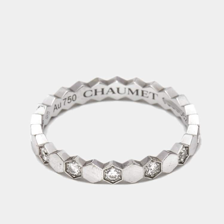 Pre Owned Chaumet Bee My Love Diamond 18k White Gold Band Ring Size 49