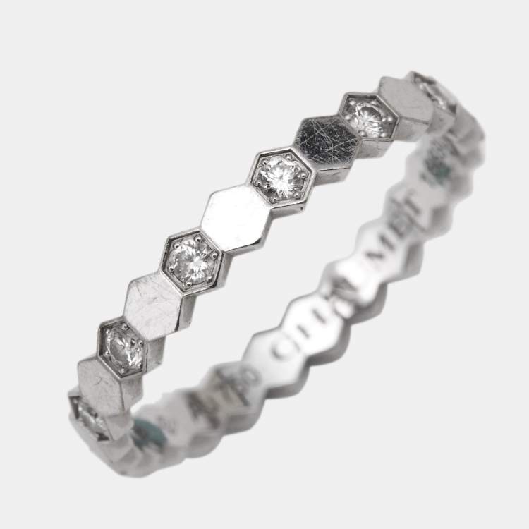 Pre Owned Chaumet Bee My Love Diamond 18k White Gold Band Ring Size 49