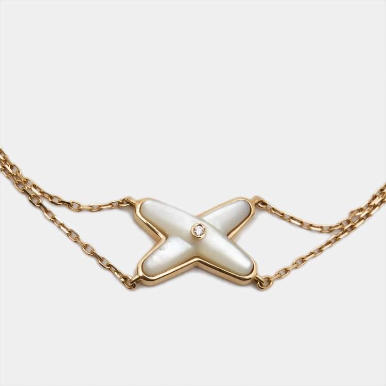 Pre Owned Chaumet Jeux De Liens Mother of Pearl Diamond 18K Rose Gold Bracelet