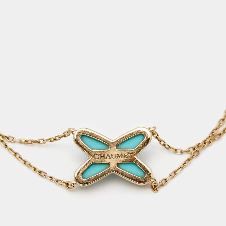 Pre Owned Chaumet Jeux de Liens Diamond Turquoise 18K Rose Gold Chain Link Bracelet