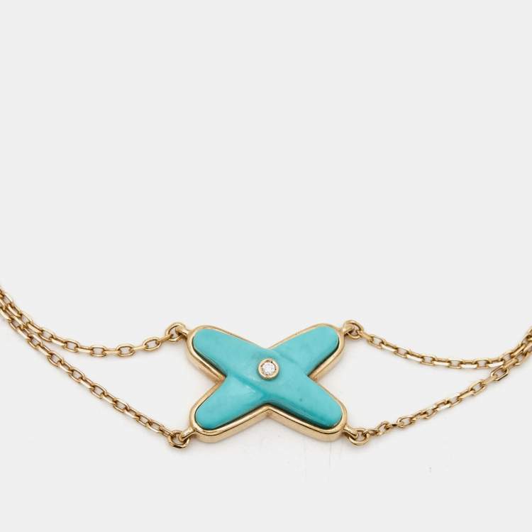 Pre Owned Chaumet Jeux de Liens Diamond Turquoise 18K Rose Gold Chain Link Bracelet