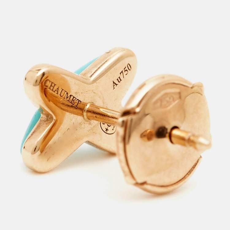 Pre Owned Chaumet Jeux de Liens Diamond Turquoise 18K Rose Gold Single Earring