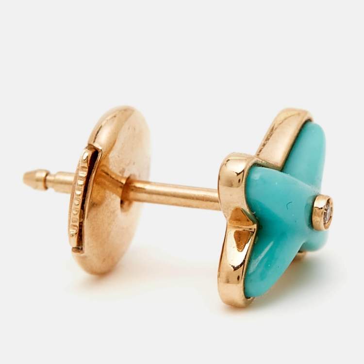 Pre Owned Chaumet Jeux de Liens Diamond Turquoise 18K Rose Gold Single Earring