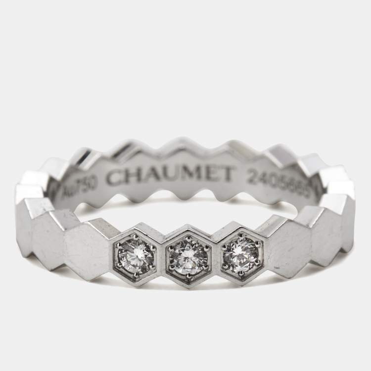 Pre Owned Chaumet Bee My Love 3 Diamond 18k White Gold Ring Size 50