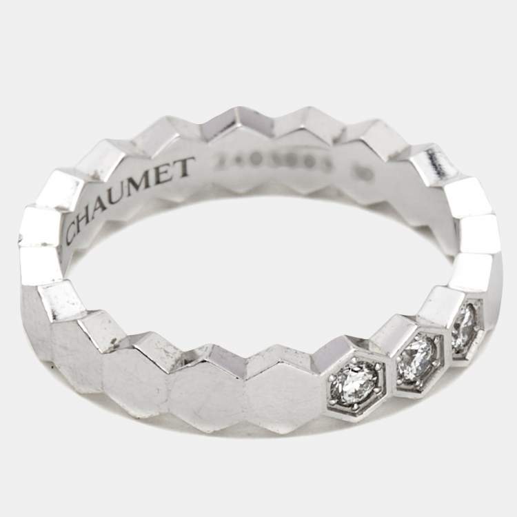Pre Owned Chaumet Bee My Love 3 Diamond 18k White Gold Ring Size 50