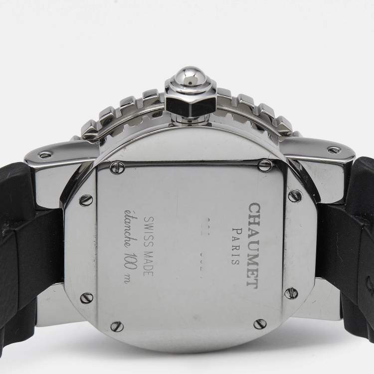 Pre Owned Chaumet Mother Of Pearl Diamond Stainless Steel Rubber Class One 622 Women's Wristwatch 30 mm