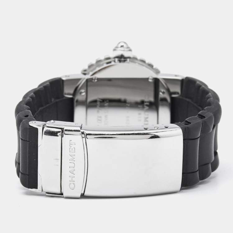 Pre Owned Chaumet Mother Of Pearl Diamond Stainless Steel Rubber Class One 622 Women's Wristwatch 30 mm