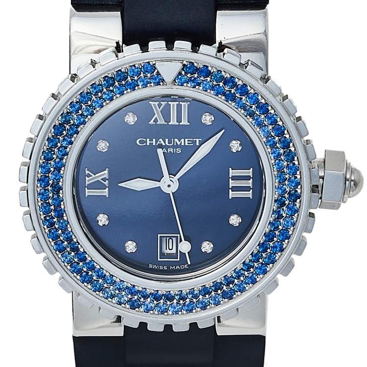 Pre Owned Chaumet Blue Stainless Steel Class One Quartz Women's Wristwatch 33 mm